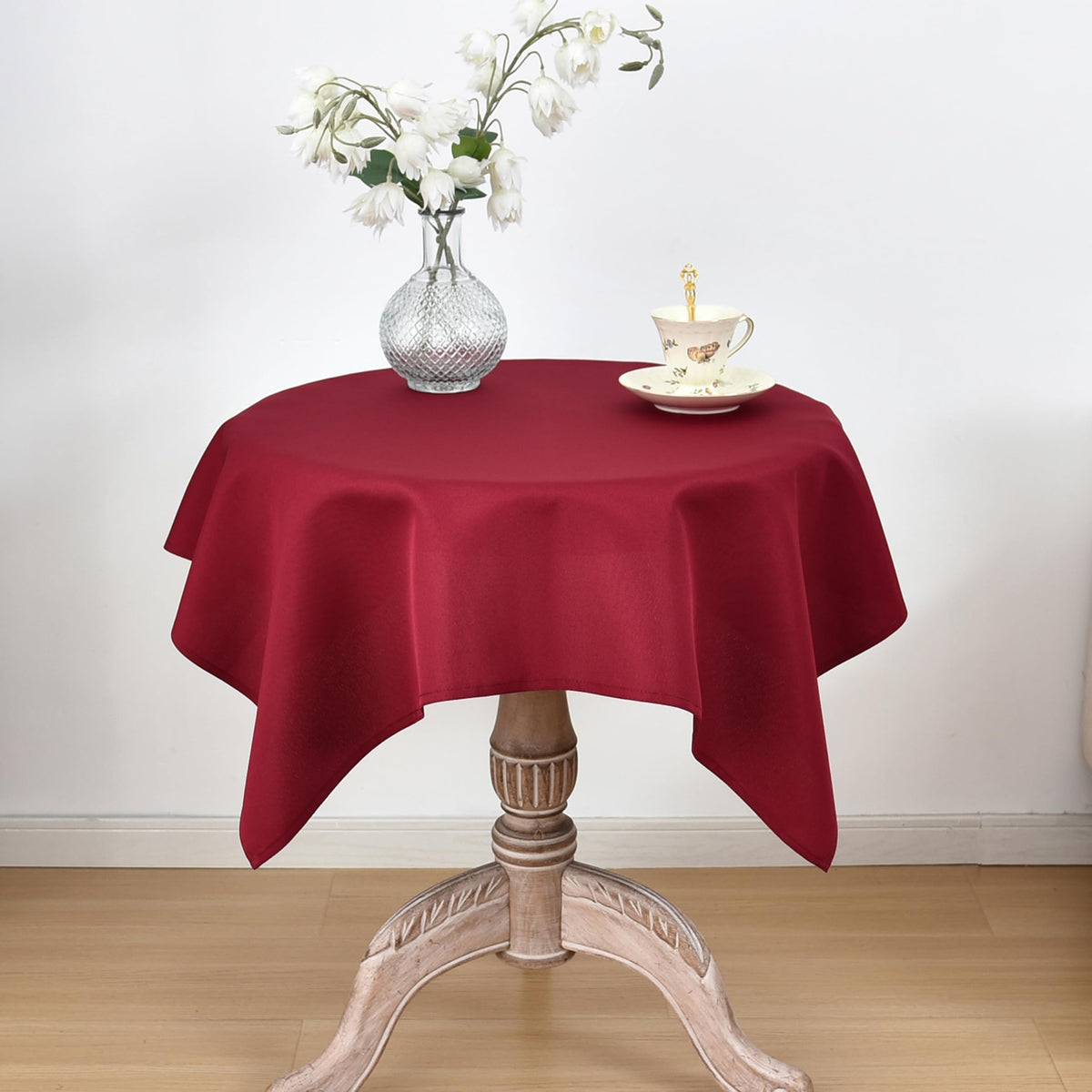 Burgundy Oval Tablecloth, 60 x 84 Inch, Stain and Wrinkle Resistant Machine Washable Polyester Table Cloth, Fabric Table Cover for Dining Buffet Party and Outdoor Use