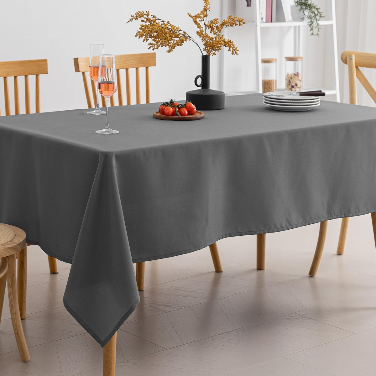 Amazon Basics Thin Rectangle Tablecloth, Water-Resistant Textured Fabric, Wrinkle Resistant, Washable Decorative Table Cover for Dining, Parties, 60" x 84", White, Pack of 1