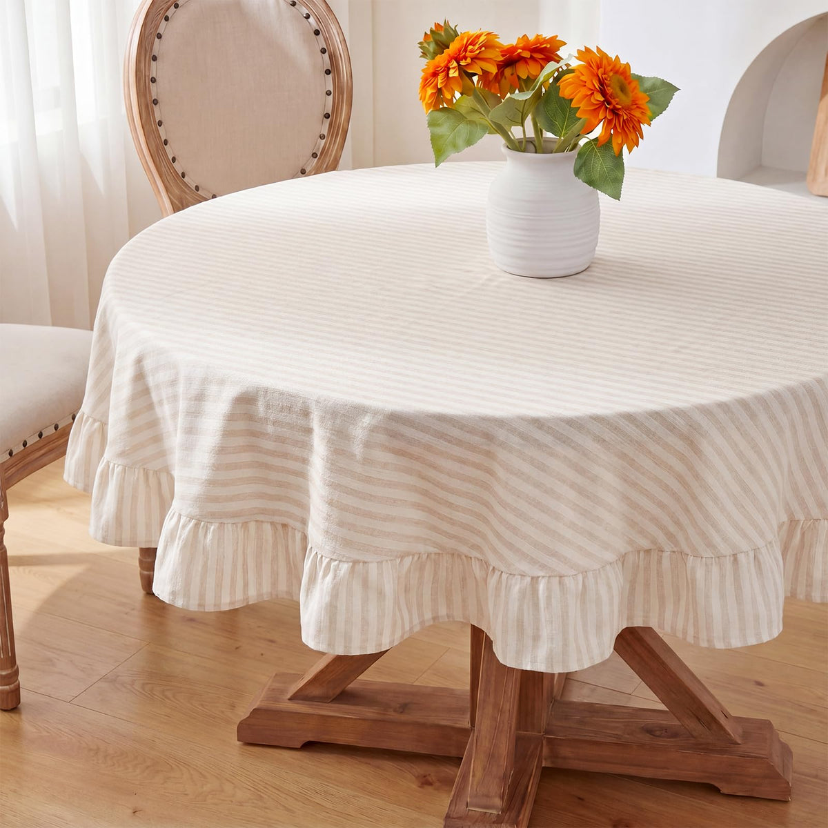Boao Cotton Striped Tablecloth Rectangle 52" X 70" Blue White