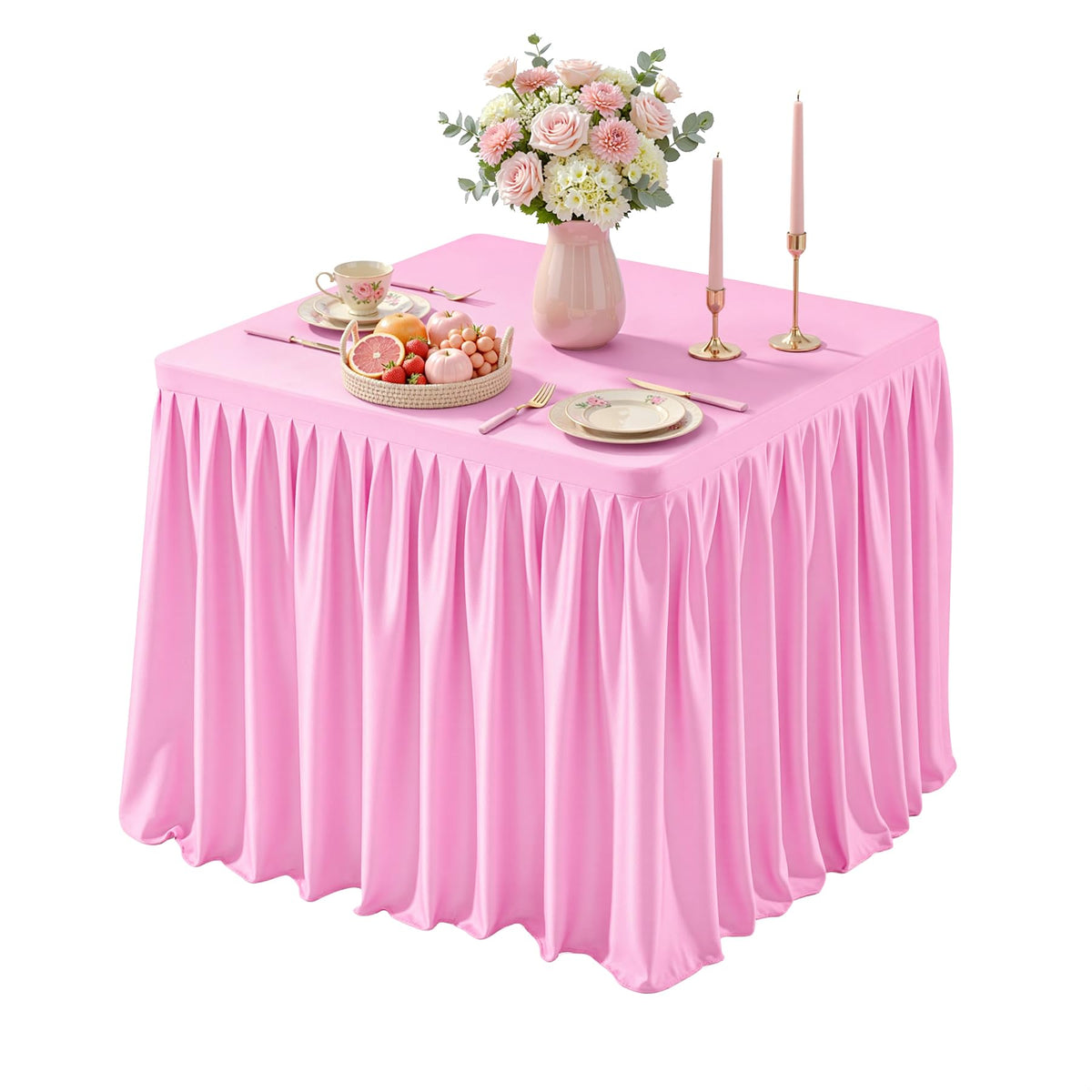 Black Square Tablecloths 34x34 Inch,Stretch Fitted Small Square Table Cloth Washable Fabric Card Table Cover with Pleated Ruffle Skirt for Dining,Kitchen,Buffet Parties,Trade Show,Vendor Stand