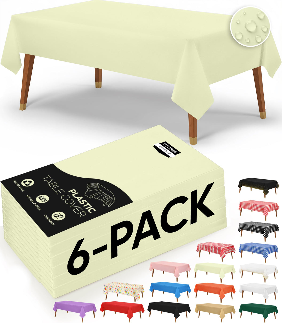 Utopia Kitchen Plastic Table Cloth Disposable [White, 12 Pack]