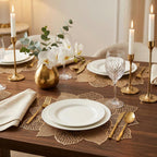 Gold Round Placemats for Dining Table Set of 6 Pressed Vinyl Metallic