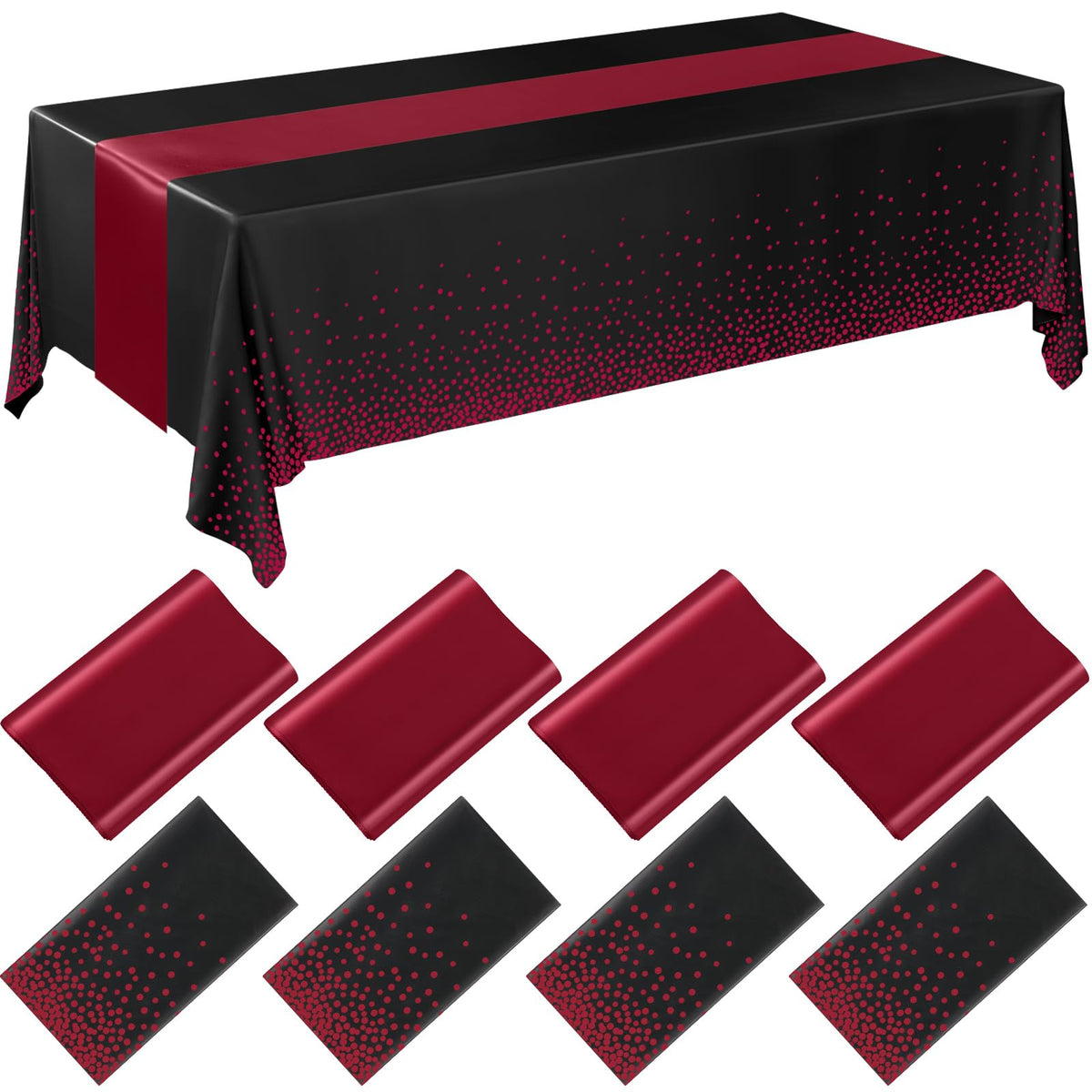 Breling 8 Pack Green and Gold Tablecloths and Satin Runners Set