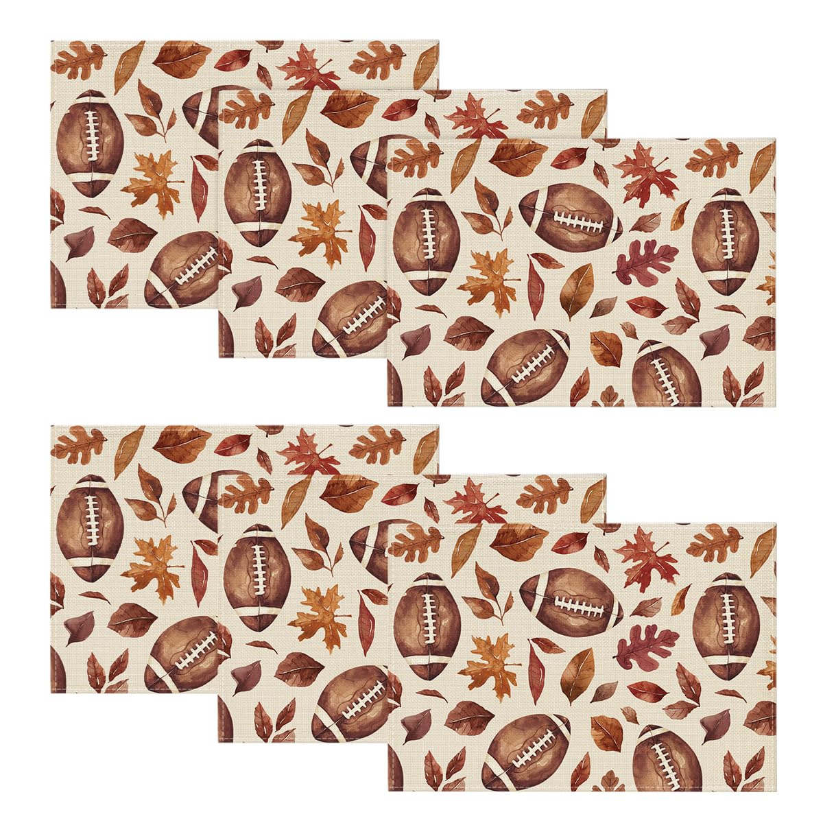 Artoid Mode Football Rugby Leaves Fall Placemats Set of 4, 12x18 Inch Seasonal Autumn Table Mats for Party Kitchen Dining Decoration