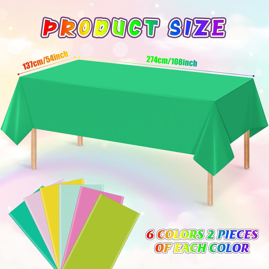 12 Pack Hawaiian Plastic Tablecloth for Rectangle Tables, Pink Green Yellow Tropical Disposable Table Cover, Luau Rectangle Table Cloth for Summer Flamingo Birthday Picnic Party Supplies Decorations