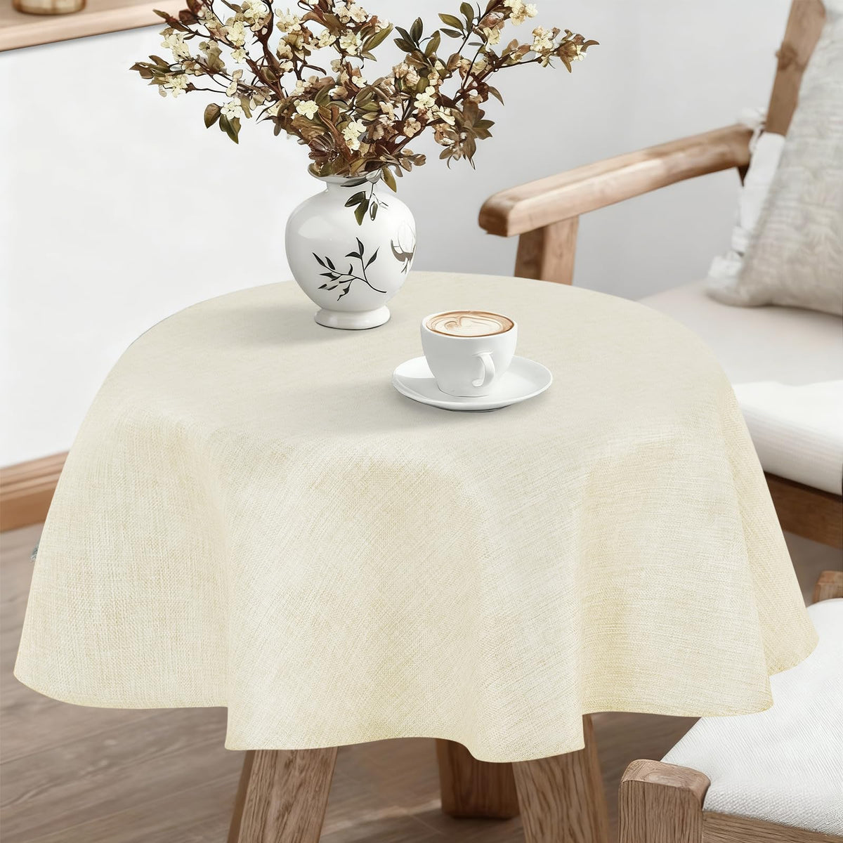 JIUZHEN Rectangle Table Cloth Faux Linen Farmhouse Tablecloth, Wrinkle and Stain Resistant Decorative Fabric Rectangular Spring Table Cover for Dining/Party/Birthday/Wedding, Beige, 54 x 80 Inch