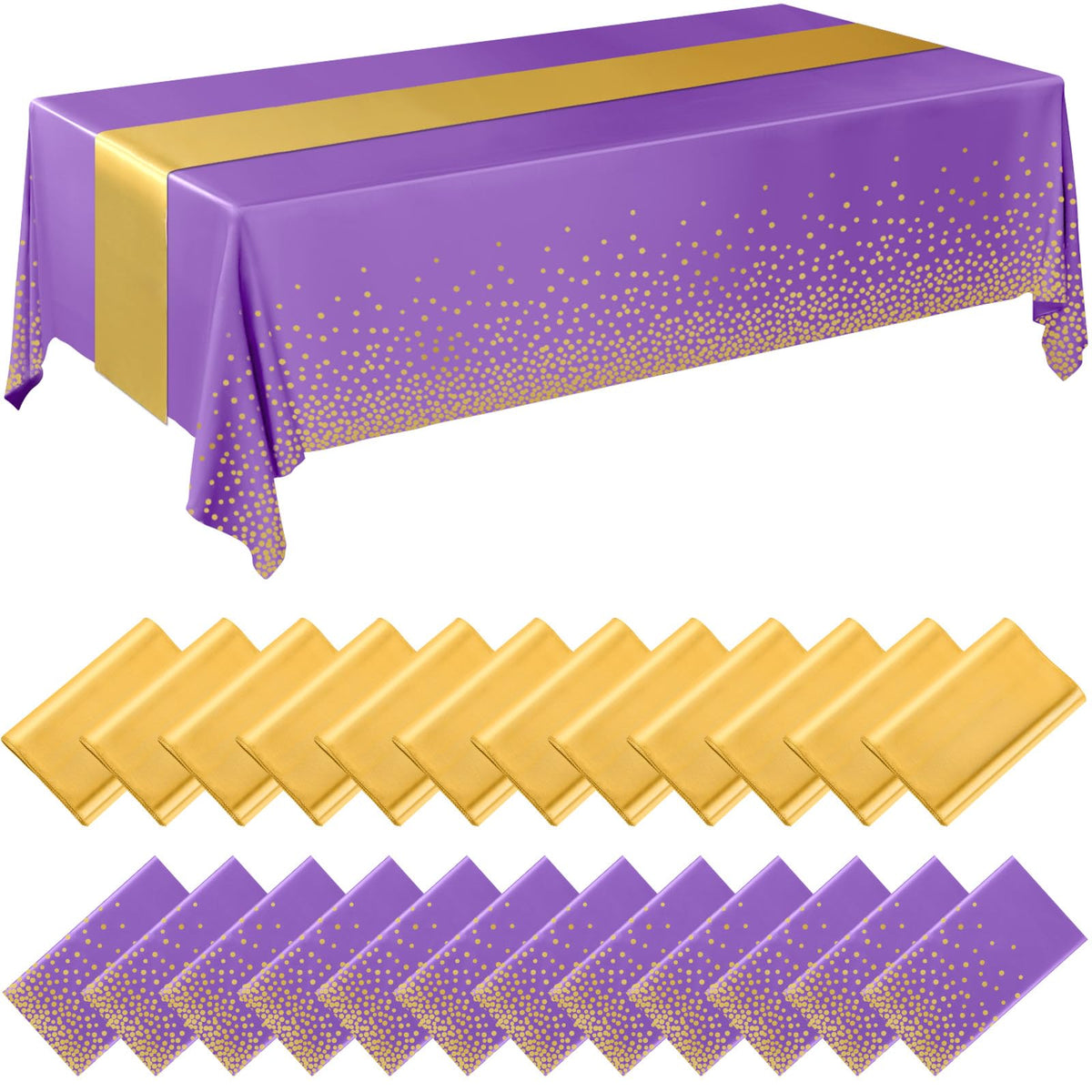 Breling 8 Pack Green and Gold Tablecloths and Satin Runners Set