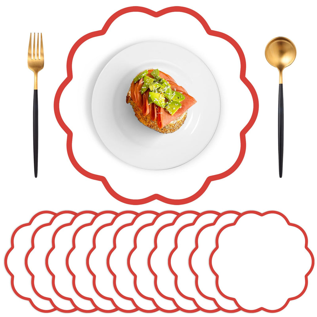 60 Pcs Light Pink Paper Placemats, 13.5 Inch Disposable Scalloped Placemat