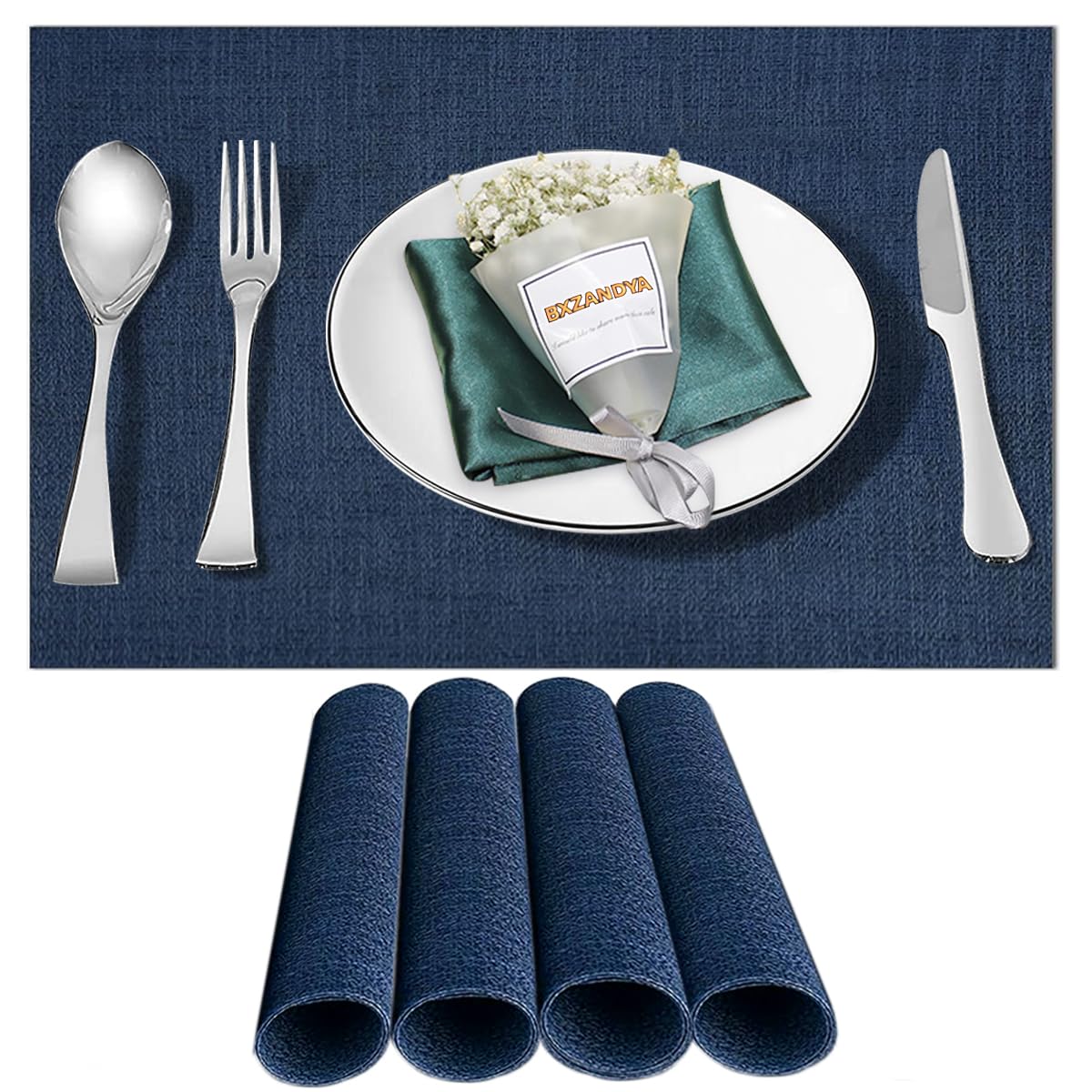 Beige Vinyl Placemats Set of 6,Washable Dining PVC Table Mats