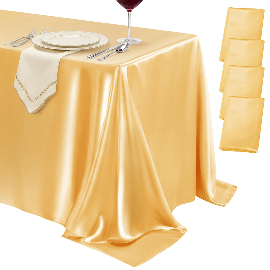 4 Pack Ivory Satin Tablecloth 58 x 102 Inch Overlay Seamless Design