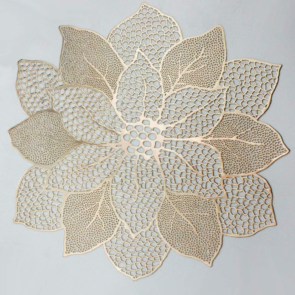 Gold Round Placemats for Dining Table Set of 6 Pressed Vinyl Metallic