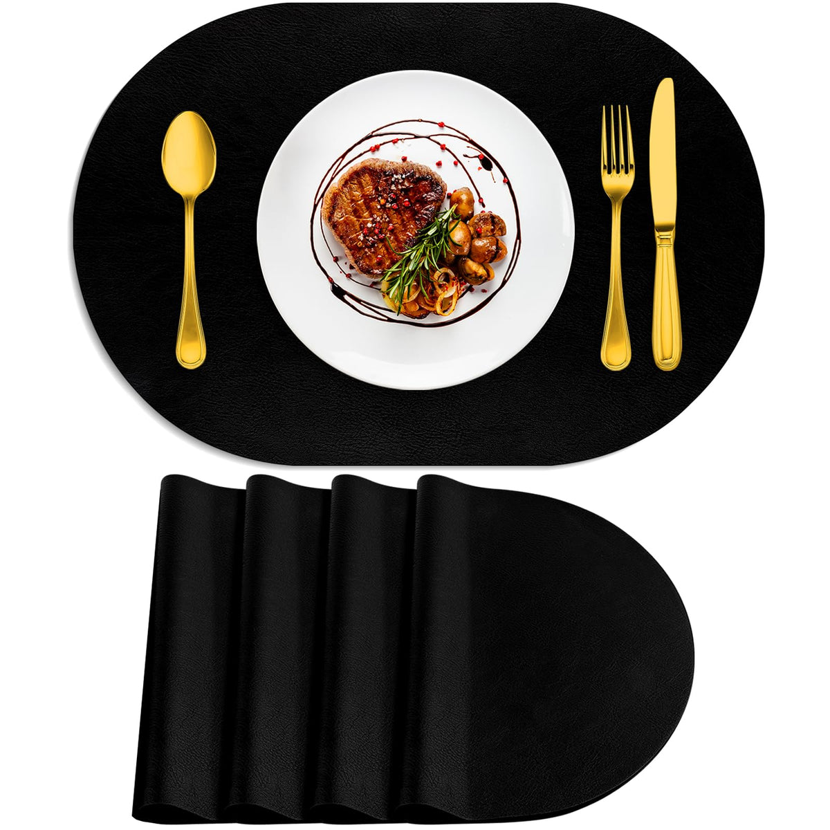 ADRIMER Placemats, Heat Resistant Oval Place Mats Set of 4 Easy to Clean