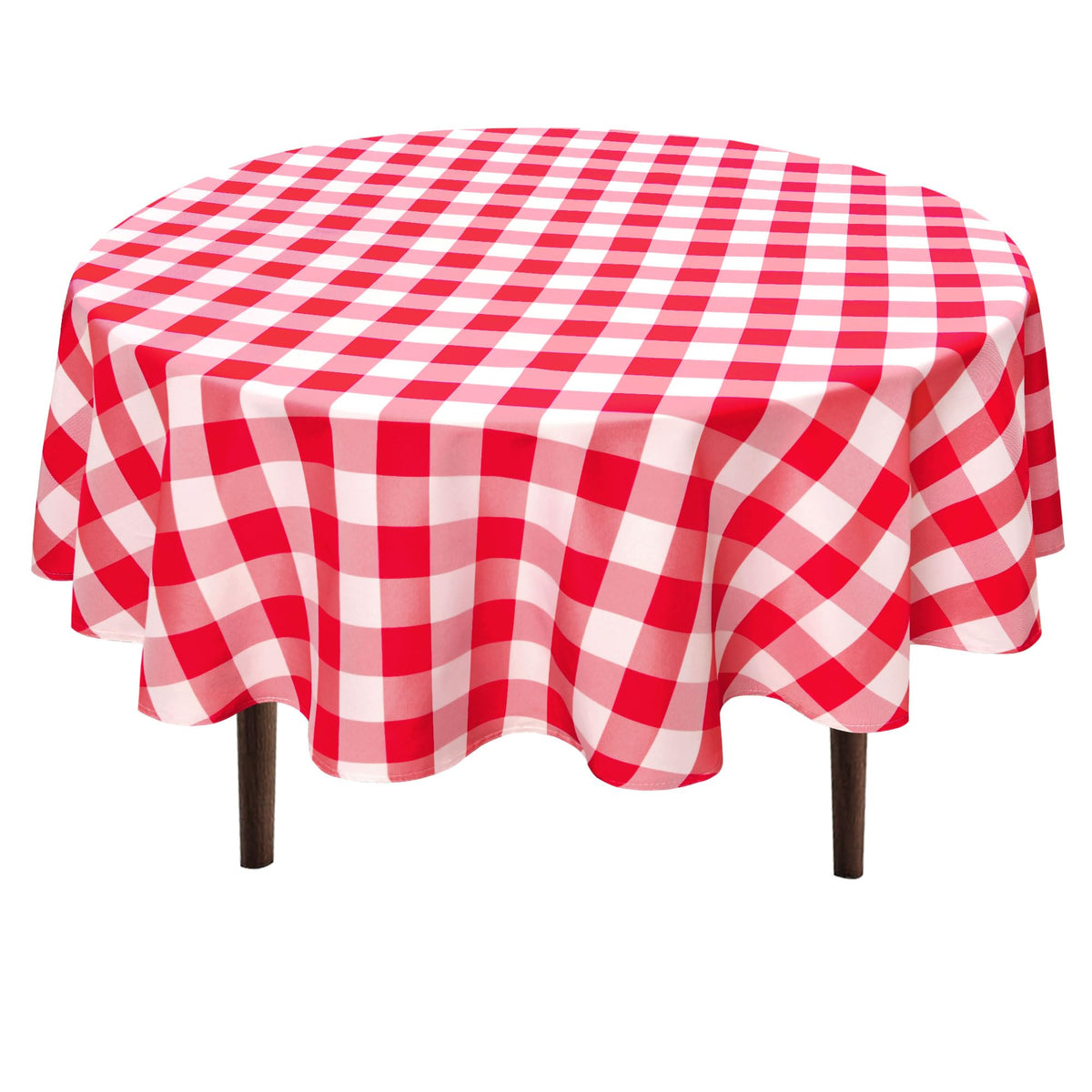 Hiasan Checkered Round Tablecloth 60 Inch Waterproof, Red and White