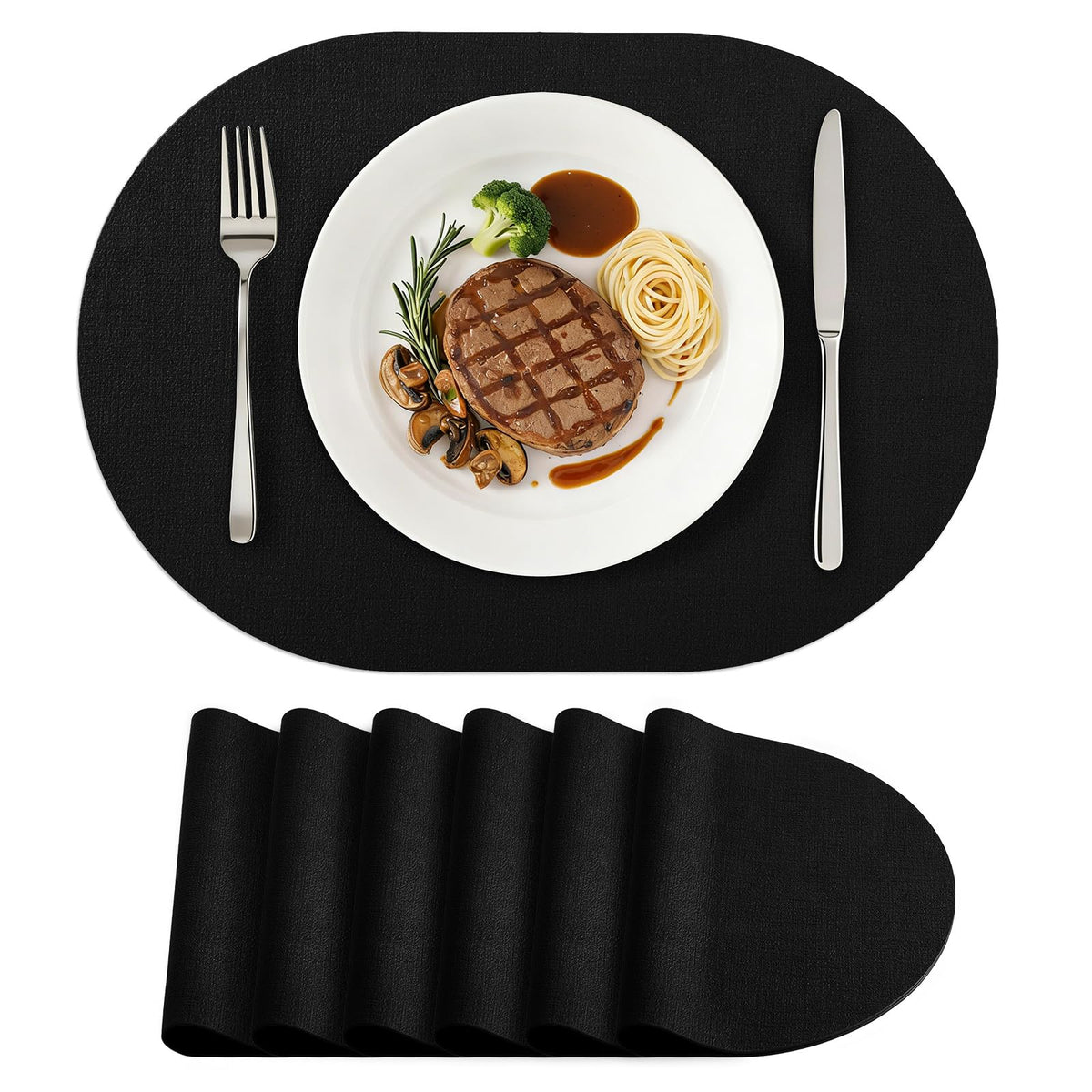 homing Heat Resistant Oval Placemats Set of 6, Light Grey