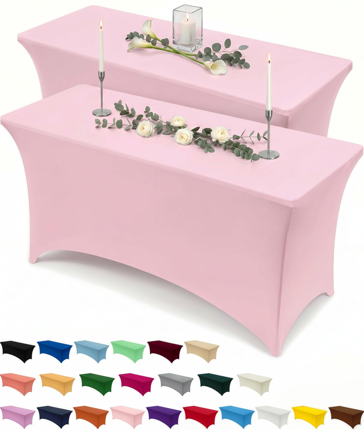 Utopia Kitchen Spandex Table Cloth 2 Pack [6FT, 72Lx30Wx30H Inch, Pink]