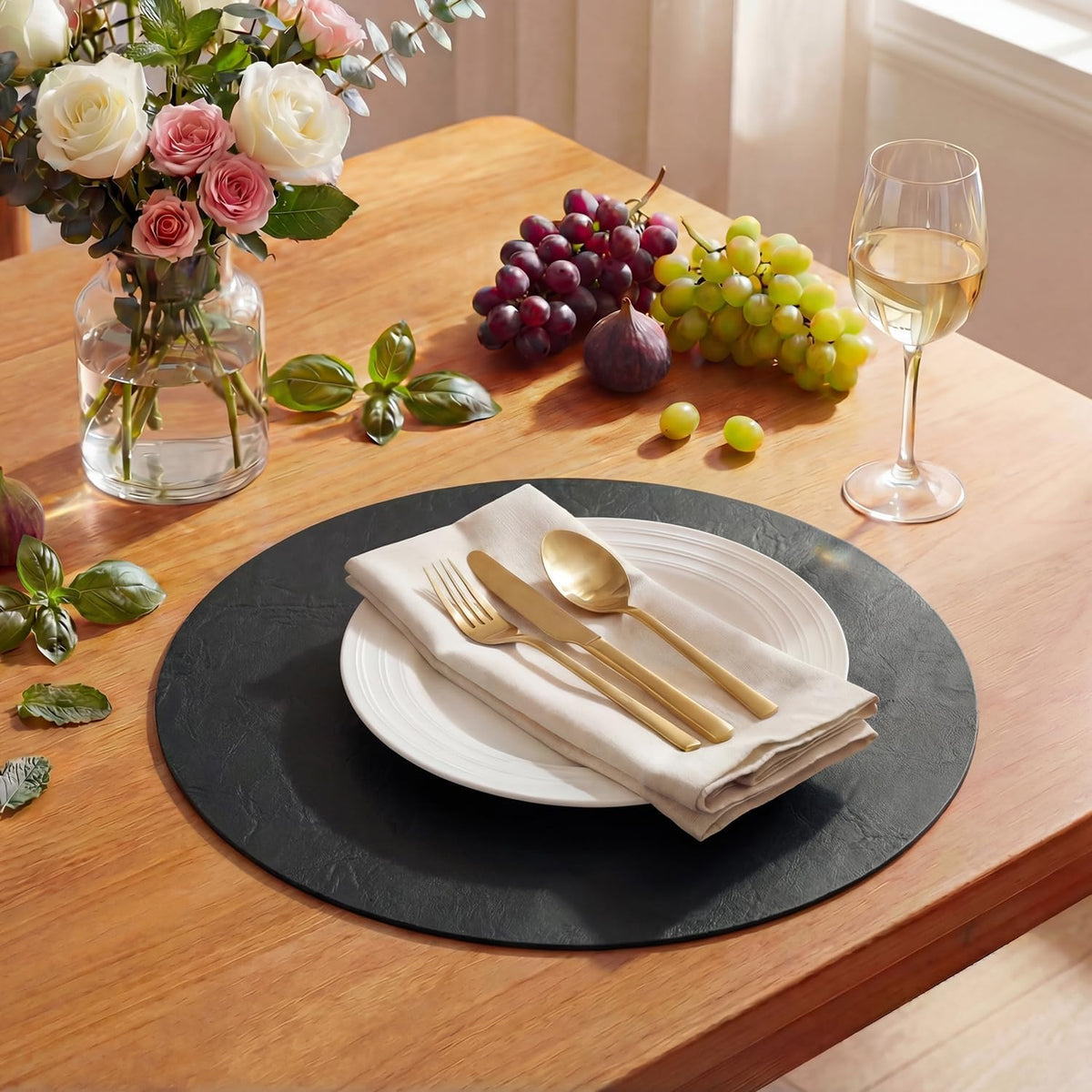 Artoid Mode Olive Green Faux Leather Placemats Set of 6, 12x18 Inch Waterproof Wipeable Heat Resistant Vinyl Place Mats, Reversible Table Mats for Kitchen Dining Decor