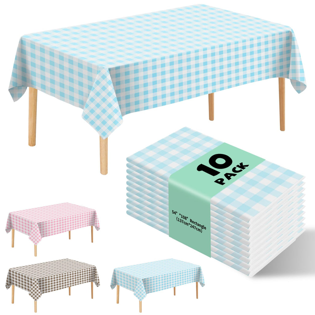 10 Pack Silver Grey Plastic Tablecloth 54x108 Inch Disposable Waterproof Rectangle Table Cover for Party Birthday Wedding Picnic Outdoor