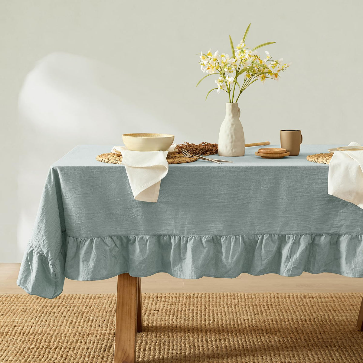 MONDAY MOOSE Gingham Checkered Farmhouse Rustic Picnic Style Decoration Rectangle Natural Stonewashed Cotton Tablecloth for Kitchen, Dining Room, Restaurant (60x102 inch, Beige)
