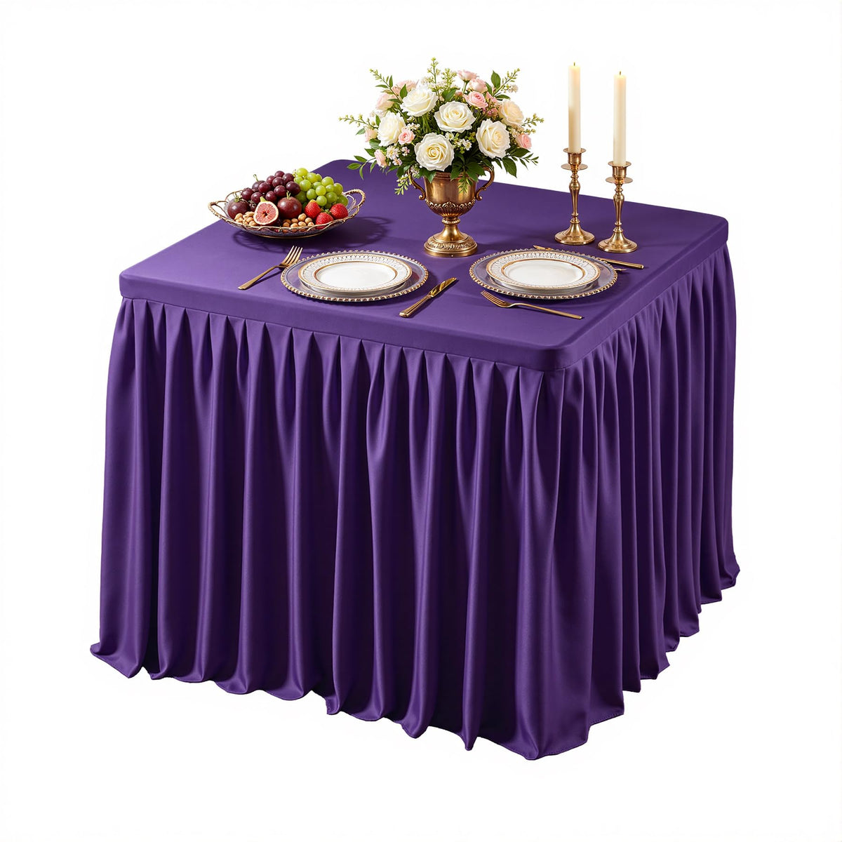 Black Square Tablecloths 34x34 Inch,Stretch Fitted Small Square Table Cloth Washable Fabric Card Table Cover with Pleated Ruffle Skirt for Dining,Kitchen,Buffet Parties,Trade Show,Vendor Stand