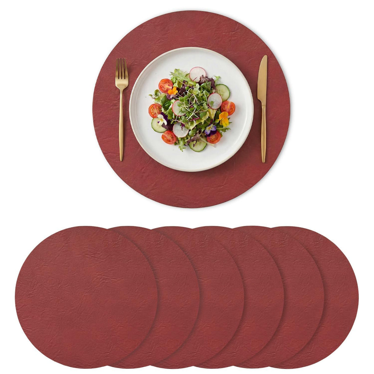 Artoid Mode Olive Green Faux Leather Placemats Set of 6, 12x18 Inch Waterproof Wipeable Heat Resistant Vinyl Place Mats, Reversible Table Mats for Kitchen Dining Decor