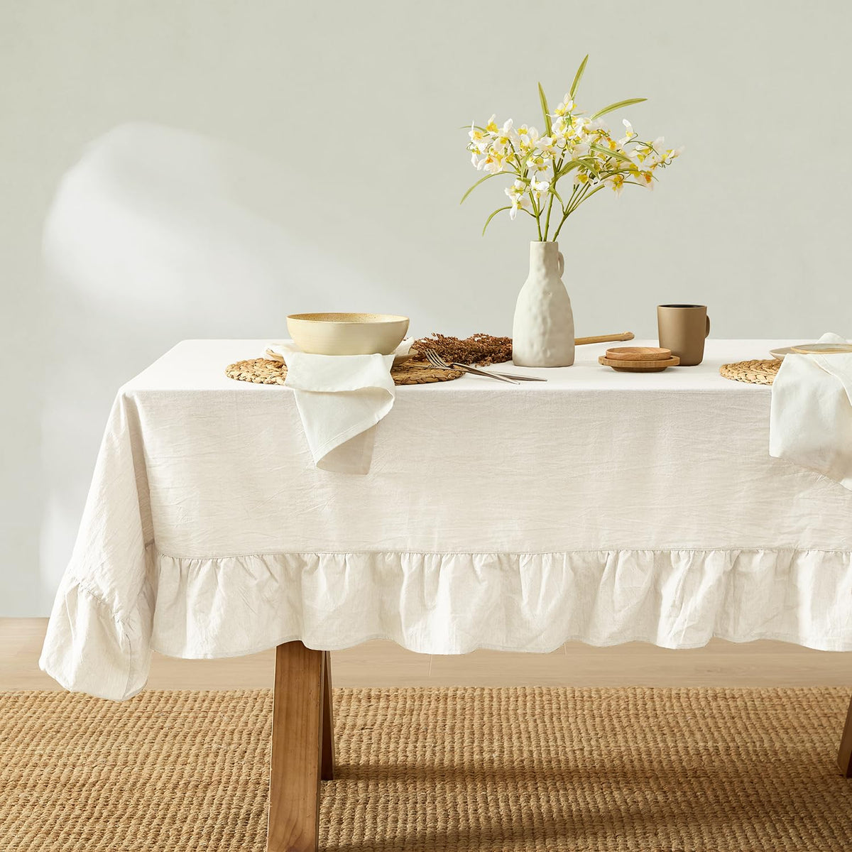 MONDAY MOOSE Gingham Checkered Farmhouse Rustic Picnic Style Decoration Rectangle Natural Stonewashed Cotton Tablecloth for Kitchen, Dining Room, Restaurant (60x102 inch, Beige)