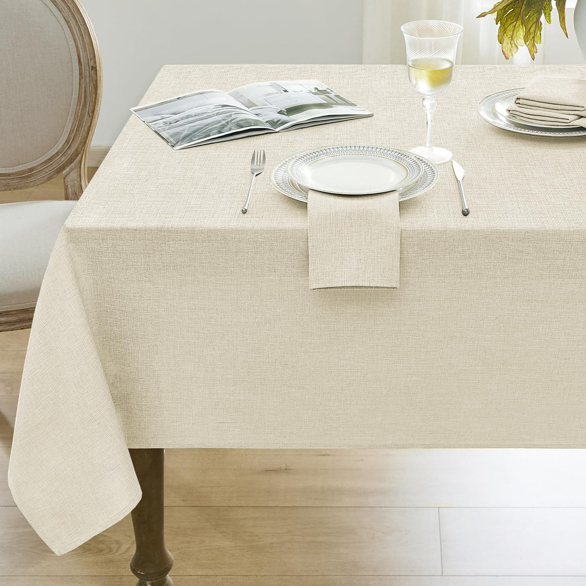 Softalker Cream Tablecloths Rectangular 84x60 inch, Faux Linen Outdoor Table Cloth Stain Resistant & Shrink-Proof, Washable Table Cover for 6 Foot Rectangle Table Decor for Summer, Farmhouse Style