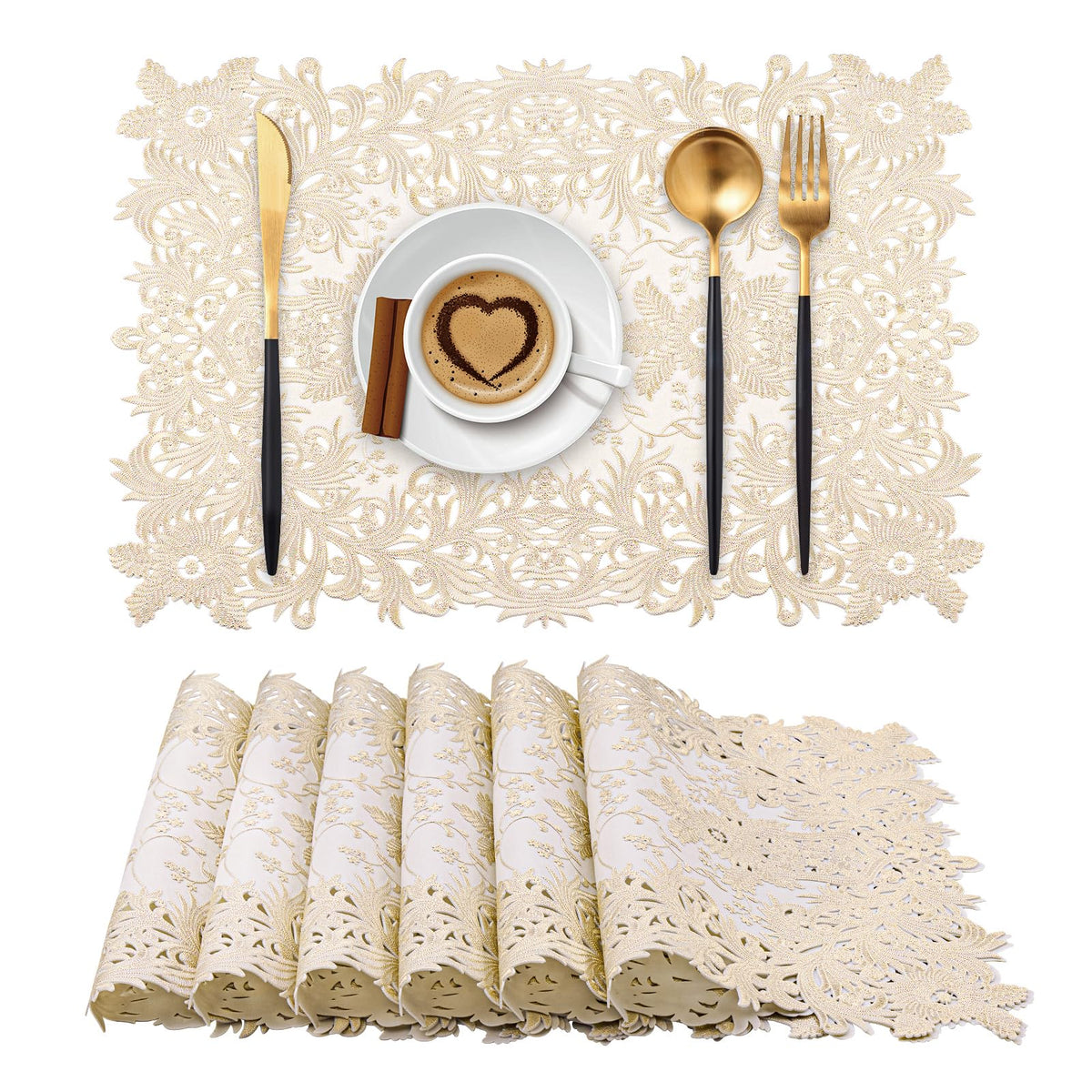 Gold Placemats Set of 6 Rectangle Pressed Vinyl Table Mats