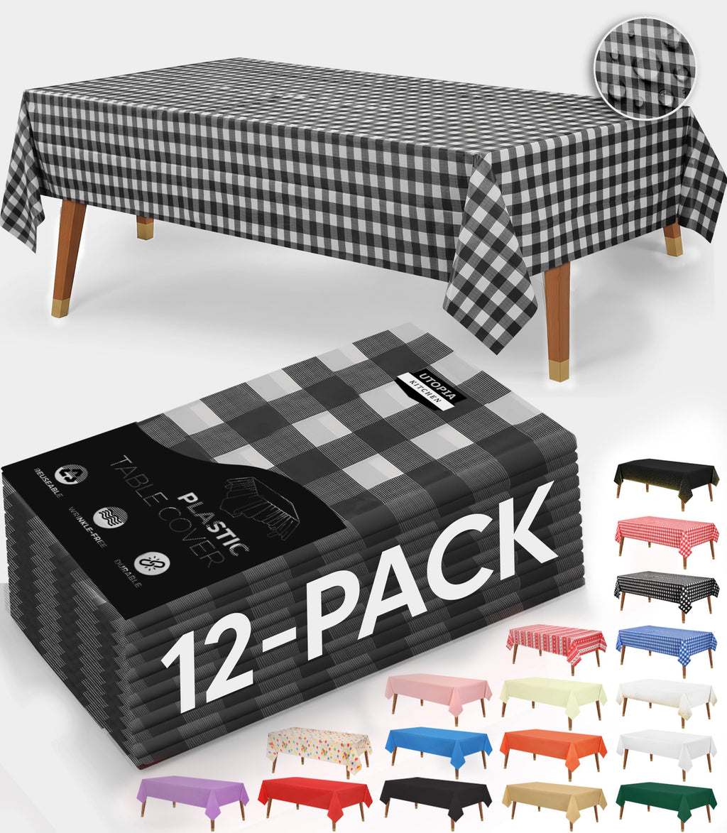 Utopia Kitchen Plastic Table Cloth Disposable [White, 12 Pack]