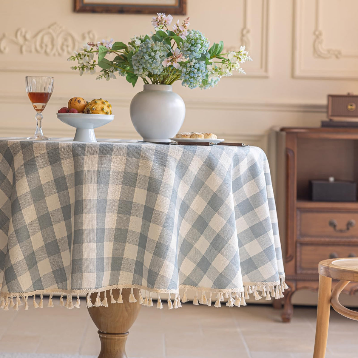 Alsoo Pink Gingham Tablecloth Rectangle 55 x 75 Inch, Washable Checkered Plaid Table Cloth Heavy Duty Linen Cotton Fabric for Mothers Day Outdoor Picnic Party Freshly Graduated