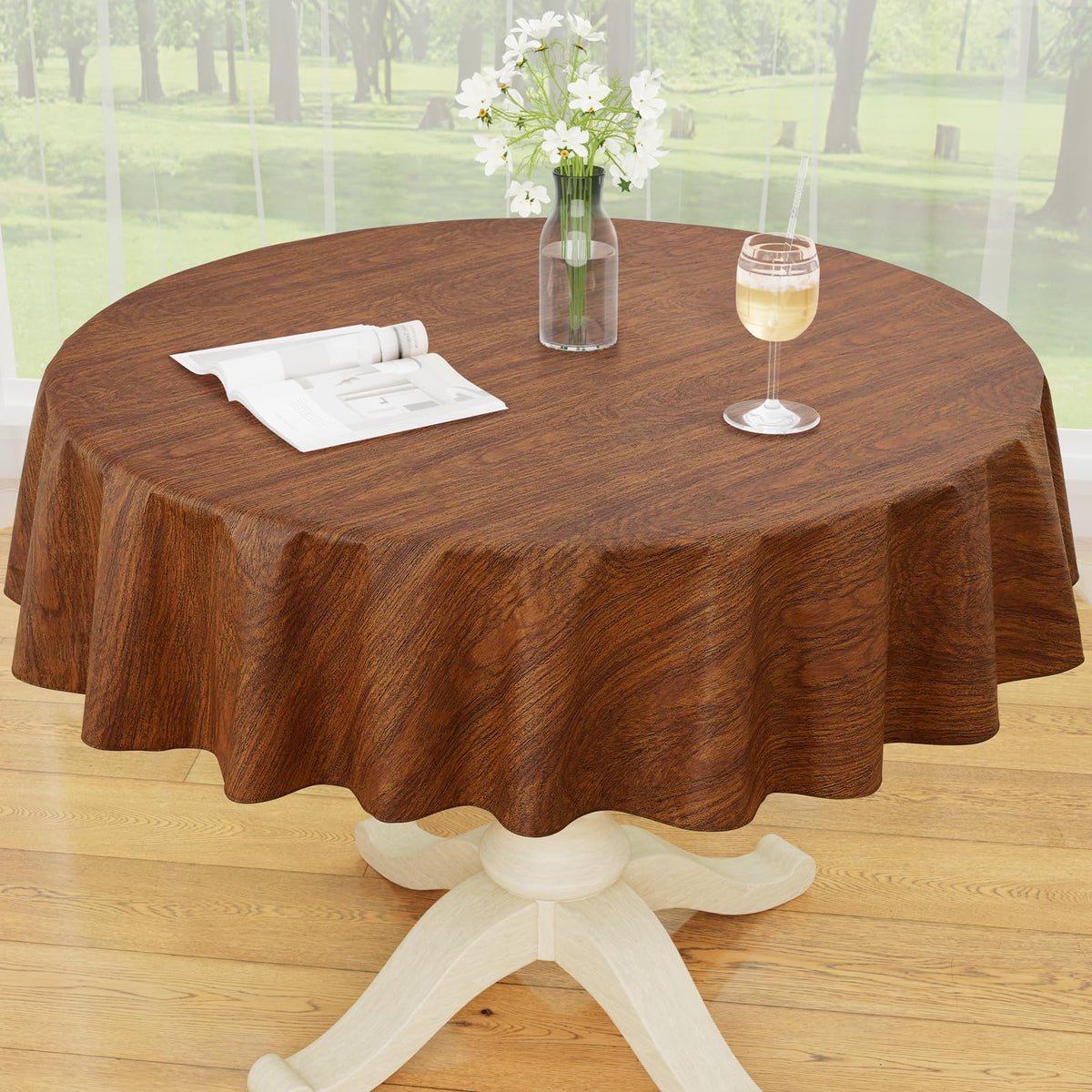 Smiry Fall Rectangle Table Cloth, Waterproof Vinyl Tablecloth with Flannel Backing, Wipeable Autumn Pumpkin Plastic Tablecloths for Harvest and Thanksgiving Parties, (Orange, 60"x84")