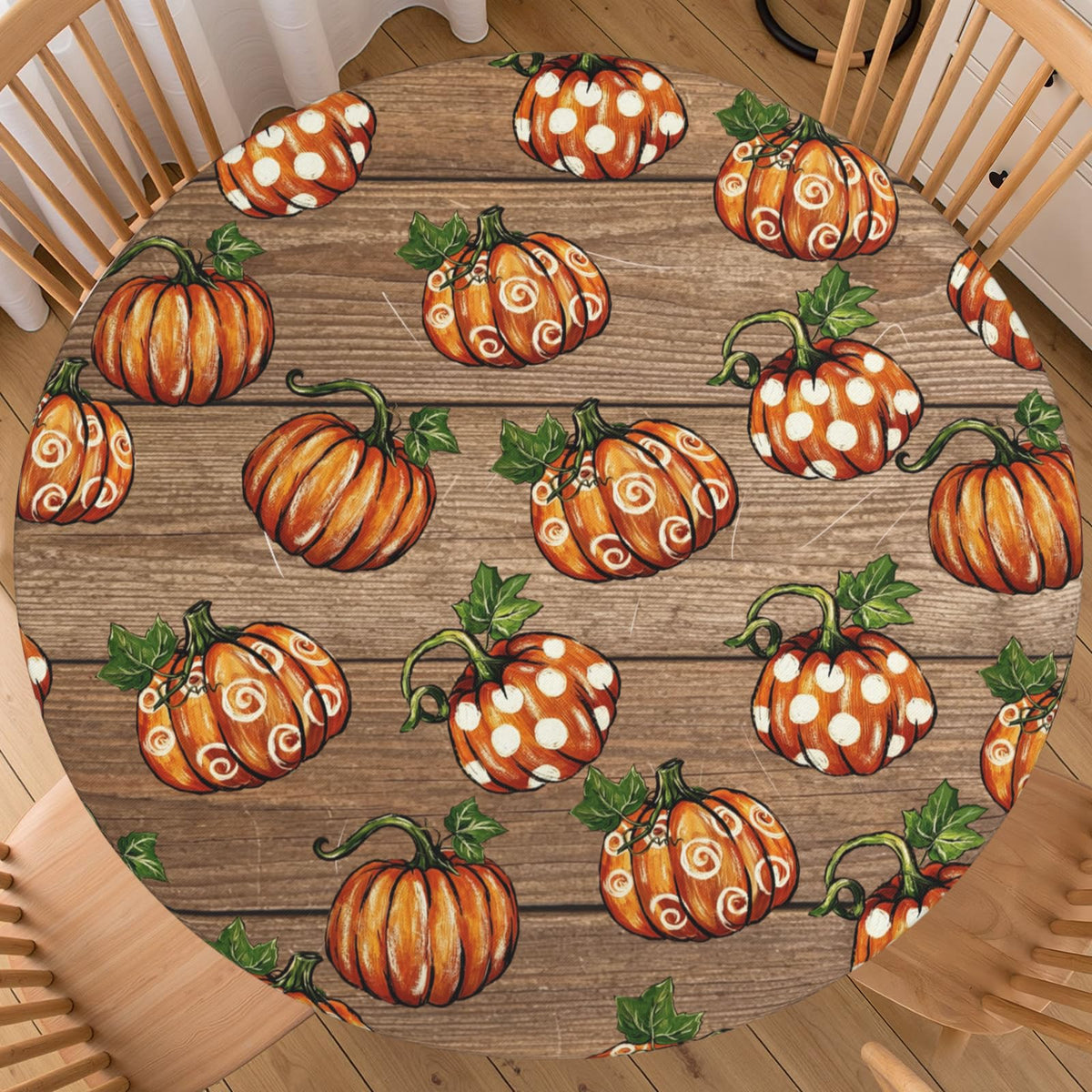 Fall Maple Leaves Round Fitted Tablecloth 40-44 inch, Autumn Leaf Berry Thanksgiving Table Cloth Elastic Edge,Vintage Farmhouse Table Cover Waterproof Washable, Picnic Camping Dining Party Decor