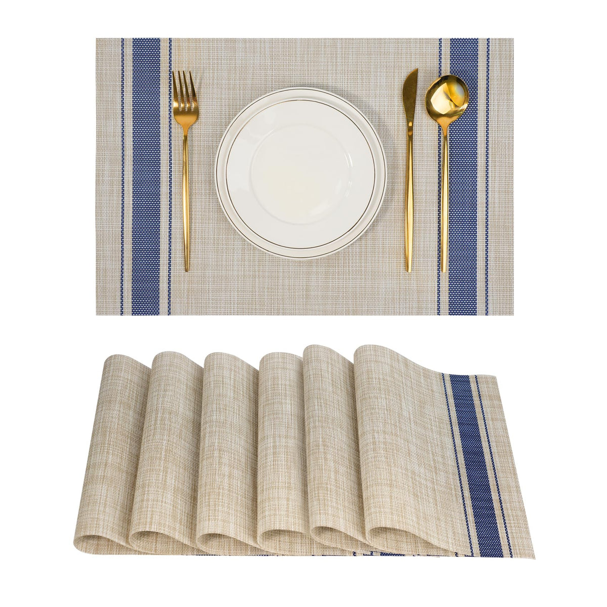 Placemats Set of 8，Non-Slip PVC Weave Table Mats Easy to Clean，Heat Resistant Place Mats for Kitchen Dining Table Decoration Indoor Outdoor，Beige
