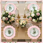 60 Pcs Light Pink Paper Placemats, 13.5 Inch Disposable Scalloped Placemat