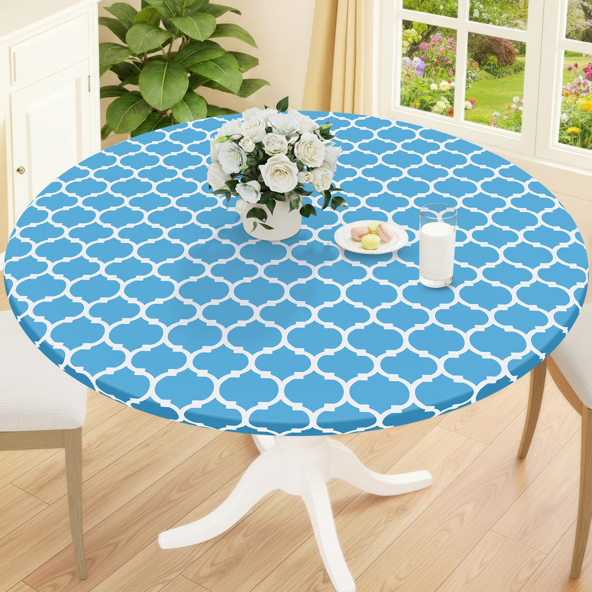 Smiry Round Picnic Tablecloth, Waterproof Elastic Fitted Table Covers for 45" - 56" Tables, Wipeable Flannel Backed Vinyl Tablecloths for Camping, Indoor, Outdoor, Brown