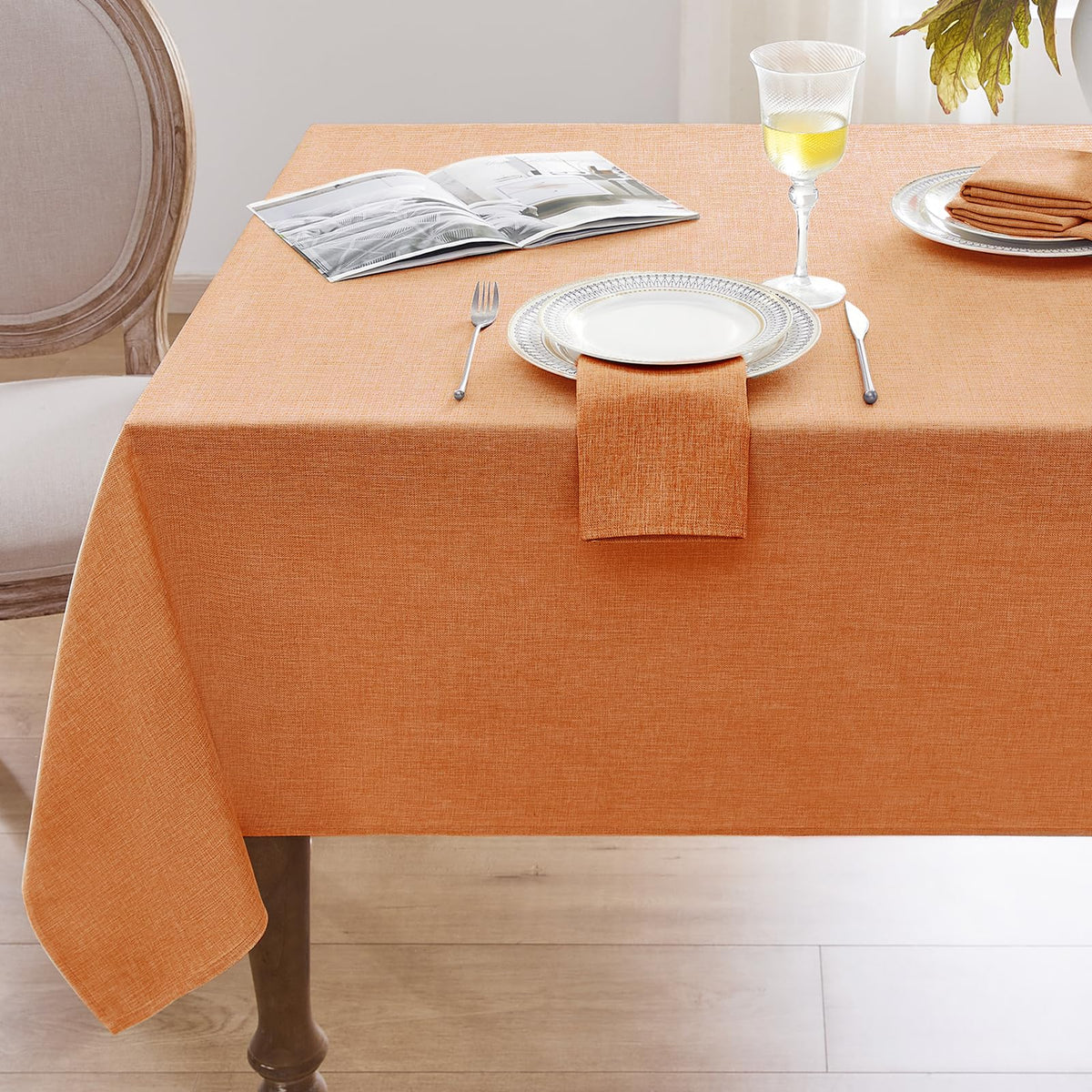 Softalker Cream Tablecloths Rectangular 84x60 inch, Faux Linen Outdoor Table Cloth Stain Resistant & Shrink-Proof, Washable Table Cover for 6 Foot Rectangle Table Decor for Summer, Farmhouse Style