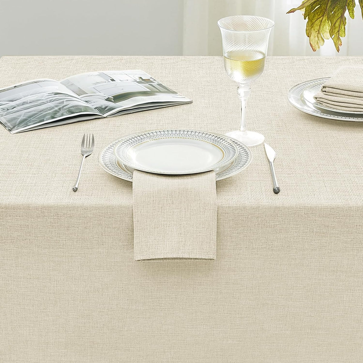 Softalker Cream Tablecloths Rectangular 84x60 inch, Faux Linen Outdoor Table Cloth Stain Resistant & Shrink-Proof, Washable Table Cover for 6 Foot Rectangle Table Decor for Summer, Farmhouse Style