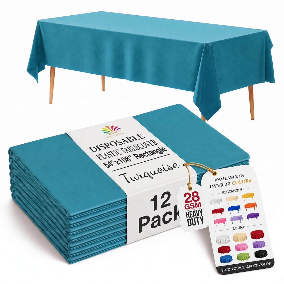 Exquisite Ivory Plastic Table Cloth Disposable 12 Pack, 54 x 108 Inch