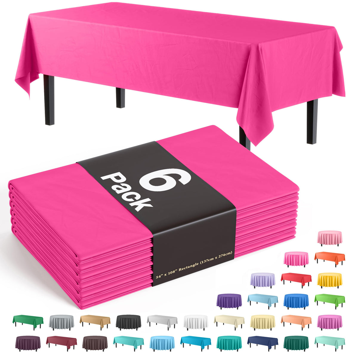 Exquisite Purple Plastic Table Cloth Disposable 6 Pack - 54 x 108 Inch Rectangle Tablecloth for 6 Foot Tables - Waterproof Table Cover for Party Wedding Birthday Graduation BBQ Catering