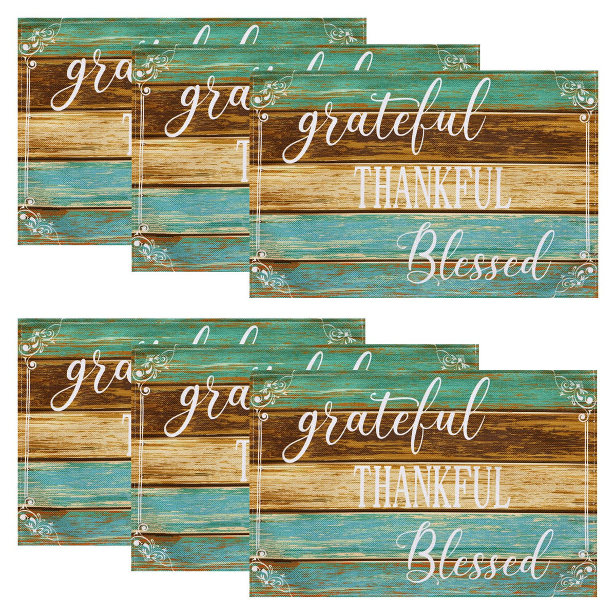 Farmhouse Teal Placemats Set of 4 Thankful Blessed Table Mats