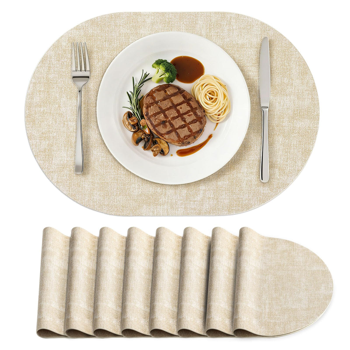homing Heat Resistant Oval Placemats Set of 6, Light Grey