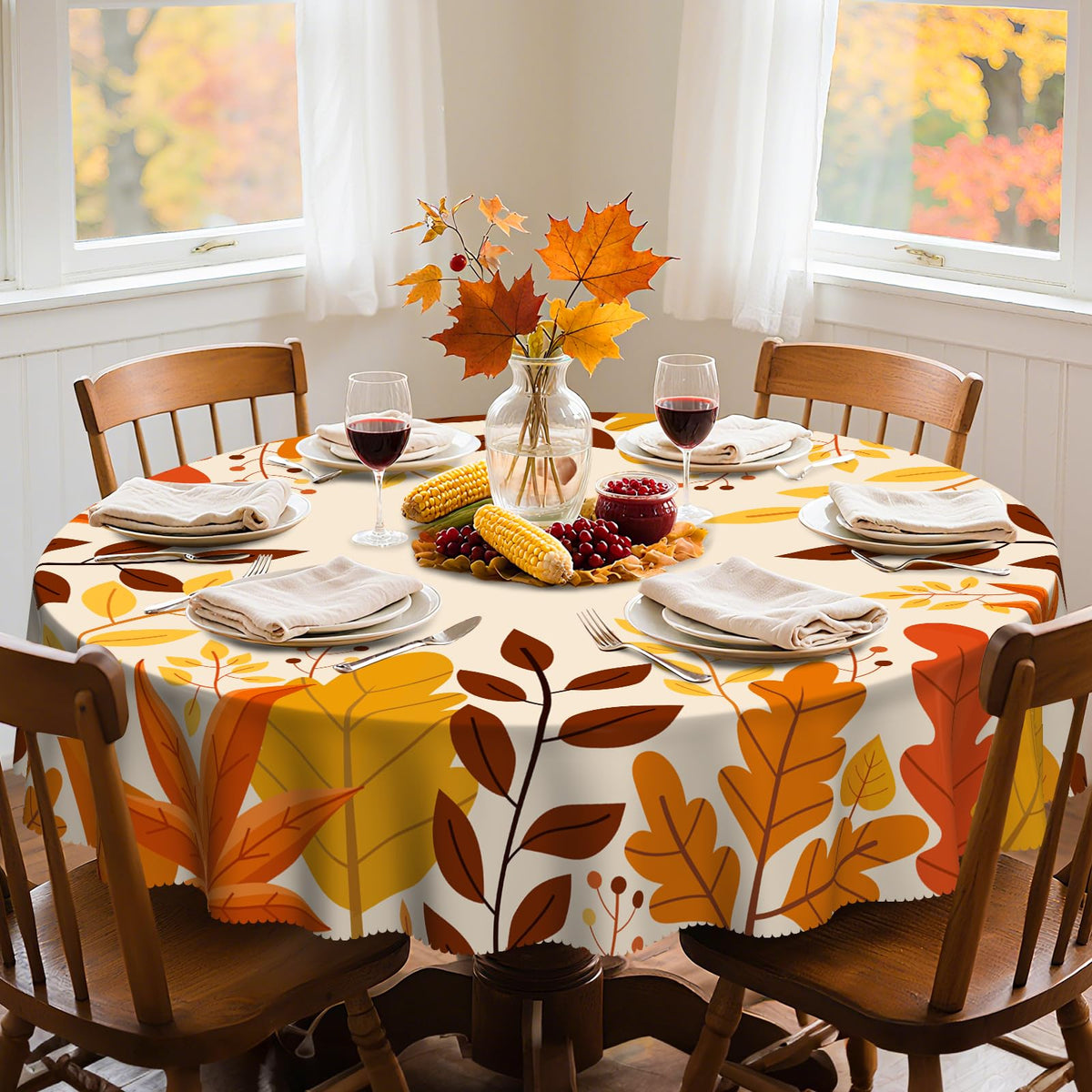Eikione 60Inch Round Tablecloth Waterproof Stain Wrinkle Free Table Cover