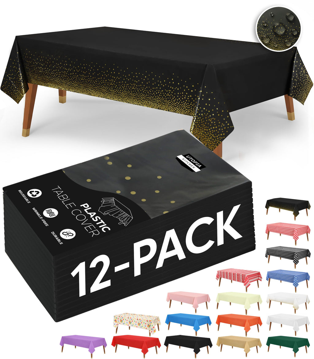 Utopia Kitchen Plastic Table Cloth Disposable [White, 12 Pack]