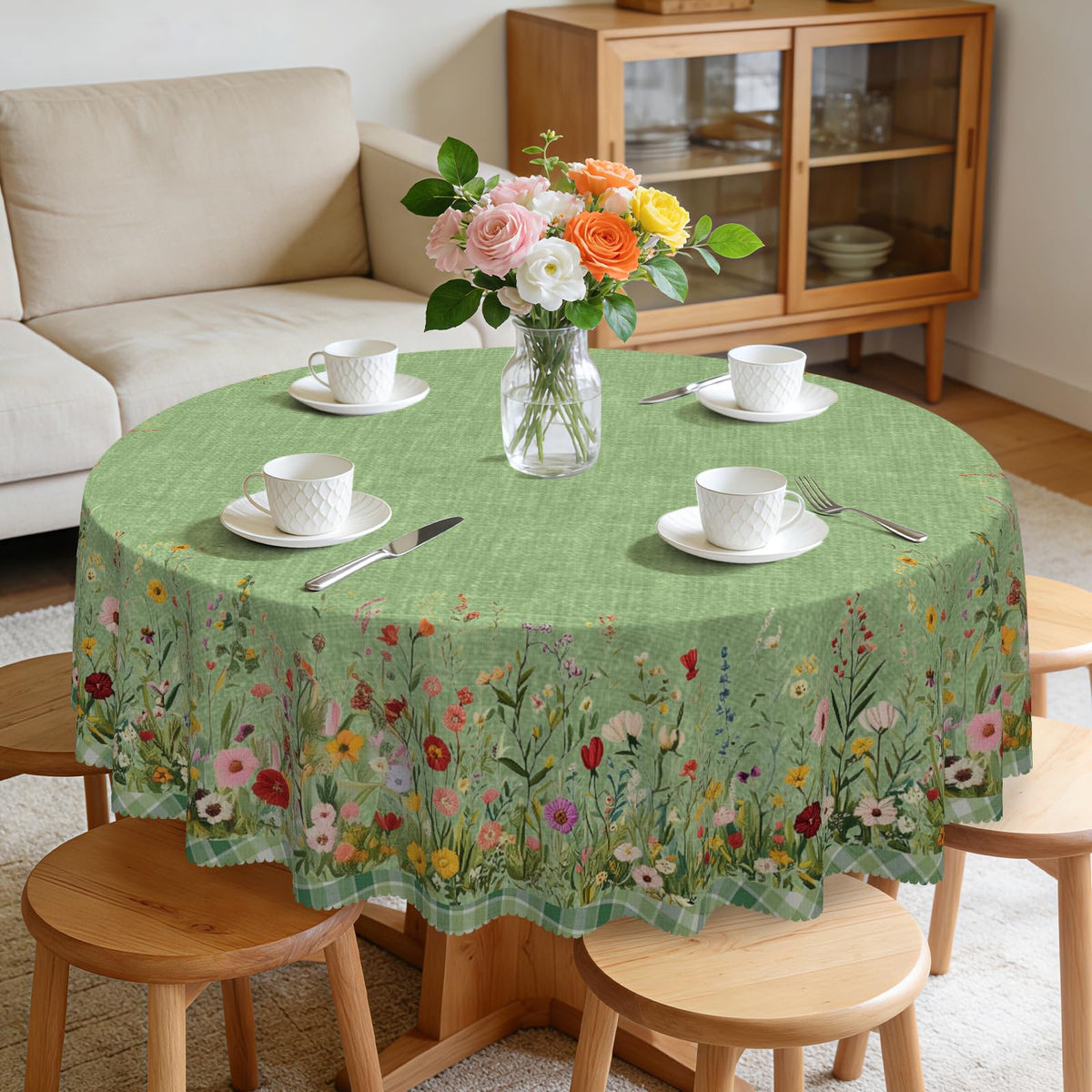 Eikione 60Inch Round Tablecloth Waterproof Stain Wrinkle Free Table Cover