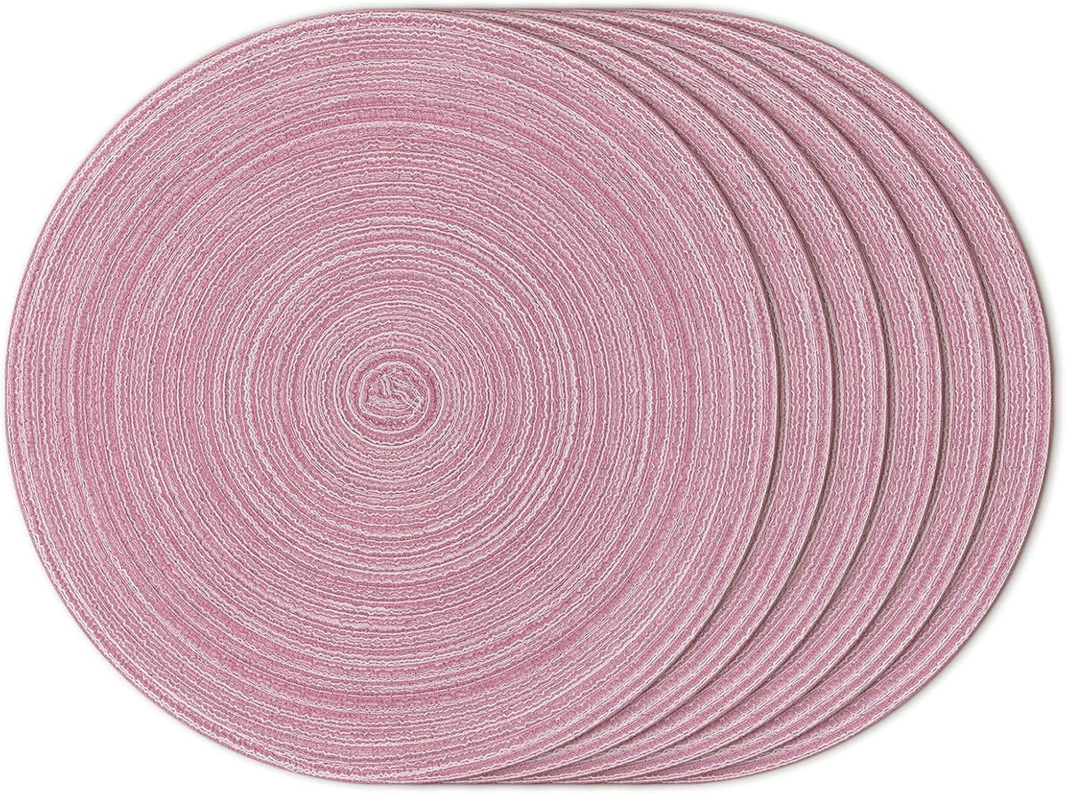 Topotdor Round Placemats Set of 6,Washable Woven Table Mats,Pink
