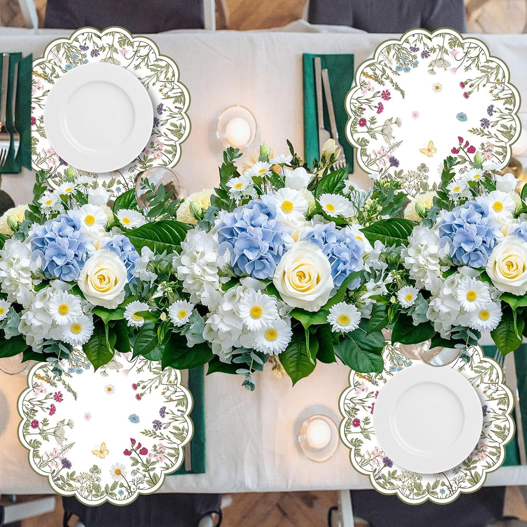 50 PCS Paper Placemats Disposable, Vintage Wildflower Place Mats