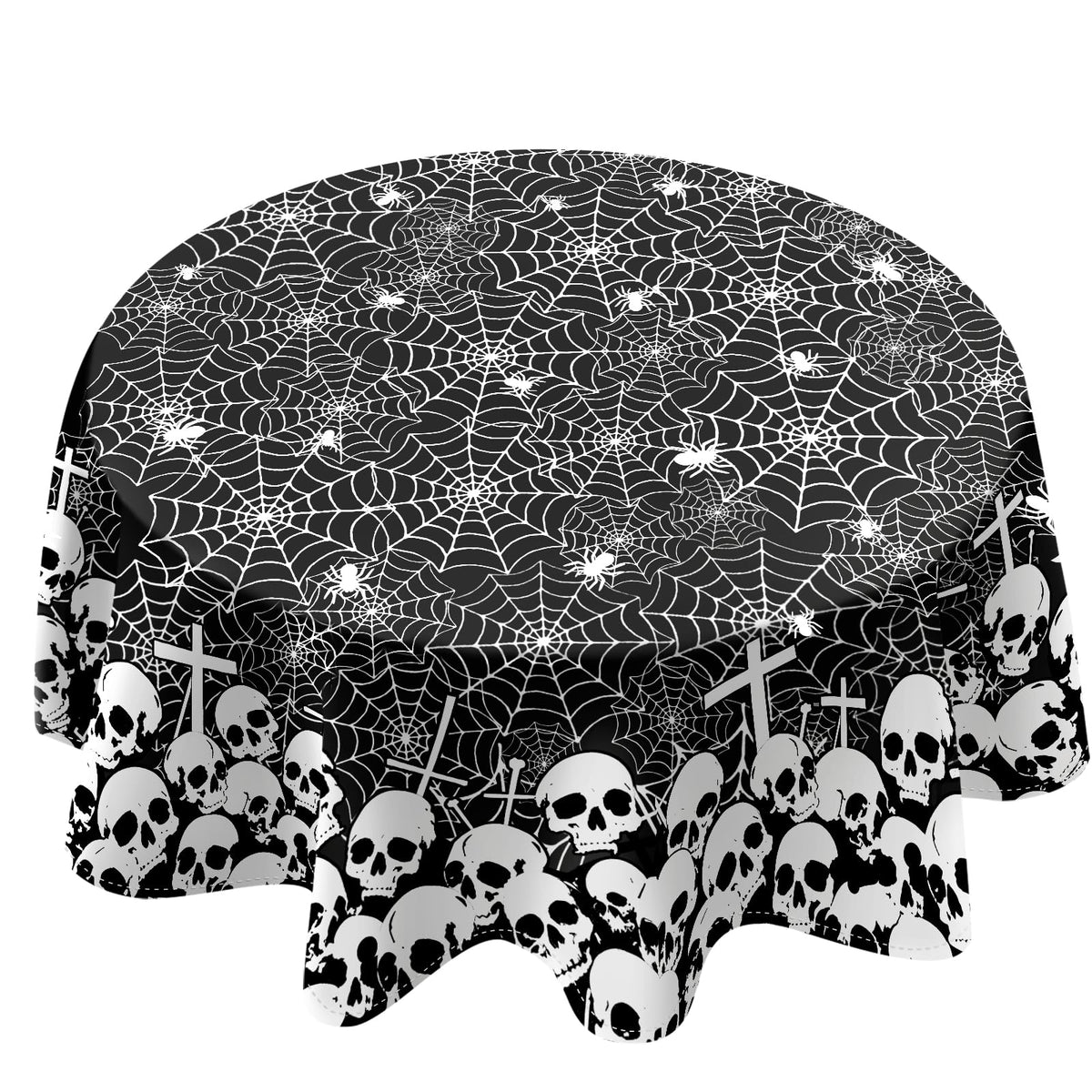 Halloween Tablecloth Rectangular 60 x 120 Inch Spooky Skull Cobweb Spider Web Cross Table Covers Washable for Indoor Outdoor Dining Home Party Holiday Decorations