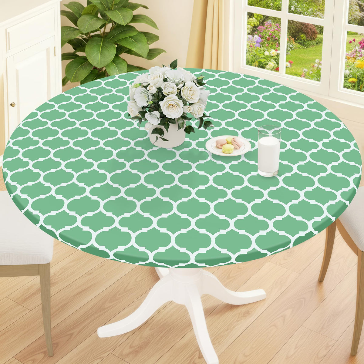 Smiry Round Picnic Tablecloth, Waterproof Elastic Fitted Table Covers for 45" - 56" Tables, Wipeable Flannel Backed Vinyl Tablecloths for Camping, Indoor, Outdoor, Brown