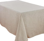 SARO LIFESTYLE Poly and Linen Blend Toscana Tablecloth with No Hemstitch Border, Natural, 132"