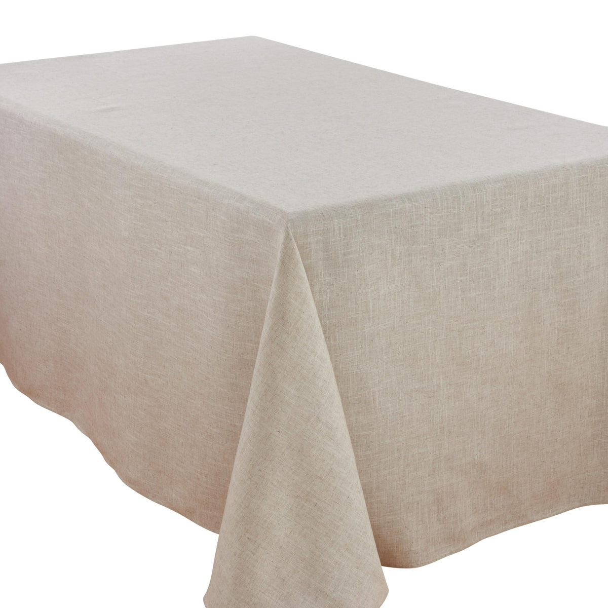SARO LIFESTYLE Poly and Linen Blend Toscana Tablecloth with No Hemstitch Border, Natural, 132"
