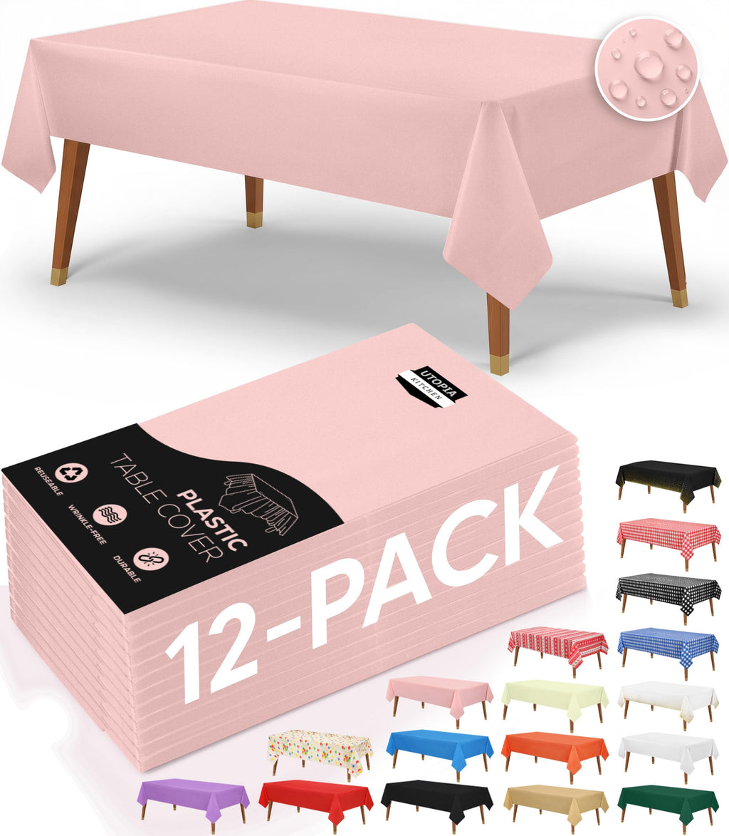Utopia Kitchen Plastic Table Cloth Disposable [White, 12 Pack]
